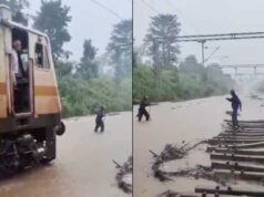 सतना-मानिकपुर रेलखंड पर बाढ़ का खौफनाक मंजर, 3 फीट पानी में डूबे ट्रैक से गुजरी ट्रेन