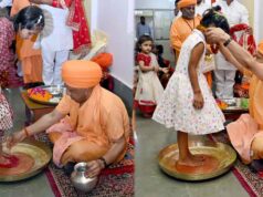 महानवमी पर सीएम योगी ने निभाई परंपरा, कन्याओं को भोजन कराकर दक्षिणा और उपहार भेंट किए