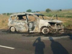 हाईवे पर कार में लगी आग, डायल-112 की तत्परता से 07 यात्रियों को सुरक्षित बाहर निकाल कर अस्पताल पहुँचाया